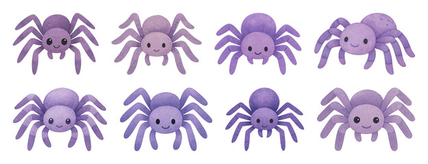 Wall Mural - PNG Cute purple cartoon spiders illustration, element set on transparent background
