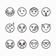 © Try - Vector illustration of emoji faces showing laughter, crying, sleeping, love, anger, and cool expressions, in clean outline design.