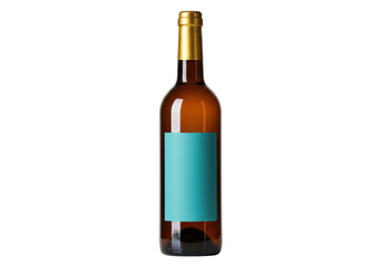 Isolated glass bottle with colored label and golden neck, drink packaging, product display