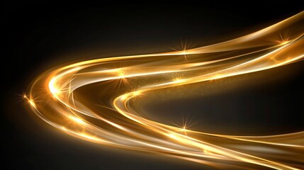 Canvas Print - elegant golden light streaks with curved motion on dark background for vector graphics design