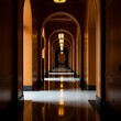 © cimin - A long, elegant corridor with arched entryways and warm lighting creates a sense of grandeur and depth.