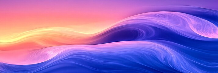 Sticker - abstract gradient landscape of waving fluid shapes in sunset color palette with smooth textures