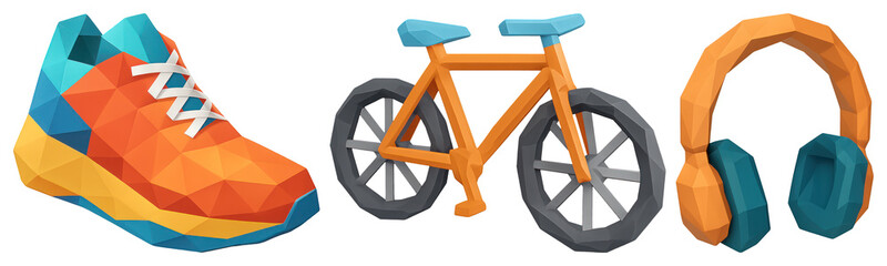Wall Mural - PNG Colorful geometric sports equipment, element set on transparent background
