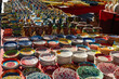 VALENCIA, SPAIN - FEBRUARY 9, 2025: Colorful porcelain at the market Meracado Central.