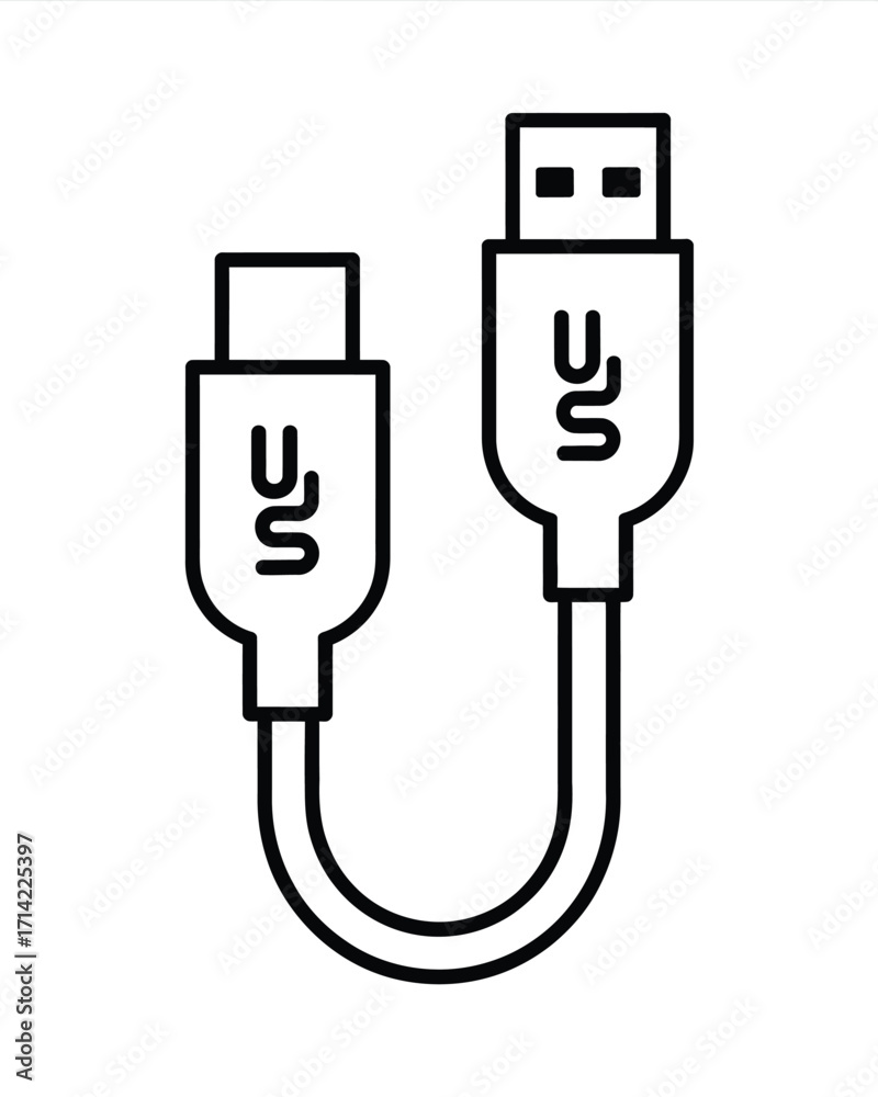 Usb c to usb a adapter cable line drawing vector illustration scalable ...