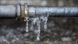 © suyu - Frozen icicles hanging on gray metal pipe after winter thaw, natural background with cold water drops, sharp crystal shapes, seasonal weather change, melting ice and frozen water formation concept