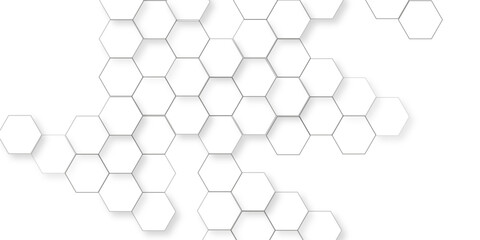 Canvas Print - Abstract minimal with white lines hexagonal structure futuristic white background, white geometric hexagonal honeycomb shape texture, geometric elegance showcasing a meticulously arranged pattern.