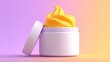 © Bromo - Creamy, vibrant yellow cosmetic product in a white jar.  Open lid.  Soft, pastel color gradient background