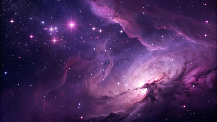 Vibrant purple nebula with glowing stars and cosmic dust in deep space