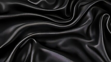 Canvas Print - intricate black fabric ripples and swirls, a luxurious dark textile texture with soft highlights