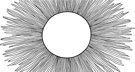 Abstract black and white line art with sunburst pattern for modern decor