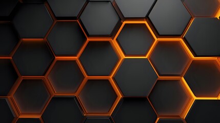 Wall Mural - 3d effect honeycomb design with softly glowing orange edges and shadowed hexagon tiles, repeating in