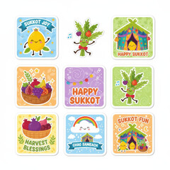  - Sukkot stickers collage in cute cartoon style bright colors for festival