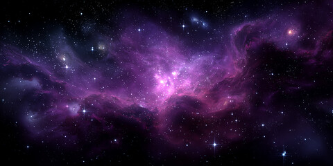 Wall Mural - glowing purple nebula with stars in deep black space