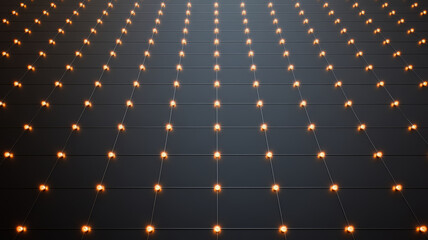 Glowing dots and lines create simple geometric grid pattern on dark background