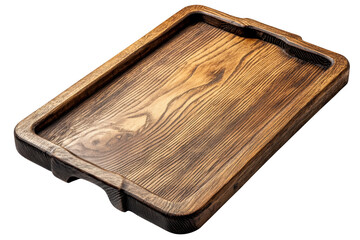 Rustic wooden tray serving platter food display decorative centerpiece kitchenware wood grain texture isolated on transparent background