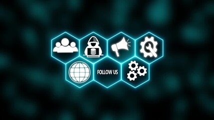 A Power button in German on a futuristic display. Technology and network concept. abstract wave technology background. with colorful light digital effect corporate concept.