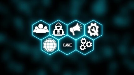 A Power button in German on a futuristic display. Technology and network concept. abstract wave technology background. with colorful light digital effect corporate concept.