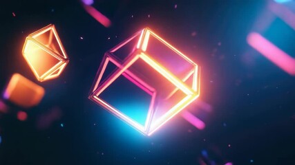 Wall Mural - High-quality digital rendering of abstract glowing cubes with a futuristic vibe. The  features dynamic light effects, cyberpunk elements and a modern design theme.