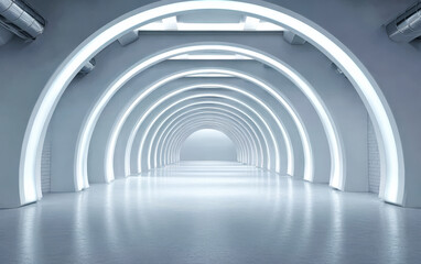 Modern and futuristic arched corridor with bright lighting