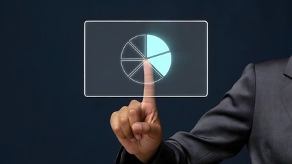 Wall Mural - A person interacting with a digital pie chart. Showing strategic data and insights.