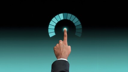 Wall Mural - A hand interacts with a futuristic digital interface, activating a circular progress bar. A captivating visual that showcases innovation and user interaction.
