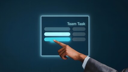 Wall Mural - A hand selects an active task, interacting with a virtual interface and illuminating concept.