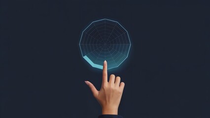 Wall Mural - A human fingertip interacts with an abstract futuristic digital display interface, offering an exploration of technology, innovation and human-computer interaction. 