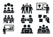 © Igor - Teamwork silhouette icon set. featuring brainstorming, collaboration, planning, presentation, and discussion symbols