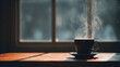 © Lucianastudio - Inviting morning steam rising from a coffee cup on wood by window symbolizing quiet comfort and warmth perfect for a relaxing start to your day or a moment of reflection