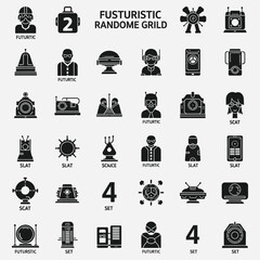 Futuristic Icons Set Vector Graphics for Sci-Fi and Technology Designs