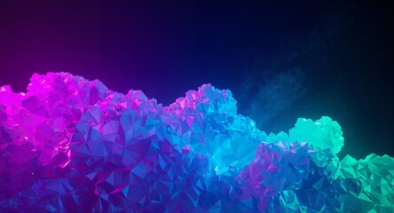 Wall Mural - Neon pink hexagonal grid stretching across dark indigo background with glowing cyan outlines forming digital energy