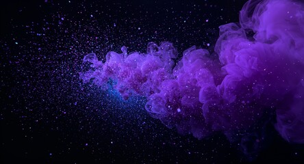 Wall Mural - Violet smoke wisps blending into black gradient background with dreamy glowing particles drifting in silence