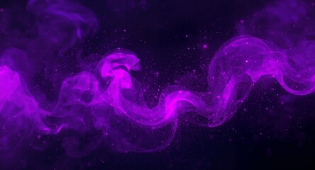 Wall Mural - Violet smoke wisps blending into black gradient background with dreamy glowing particles drifting in silence