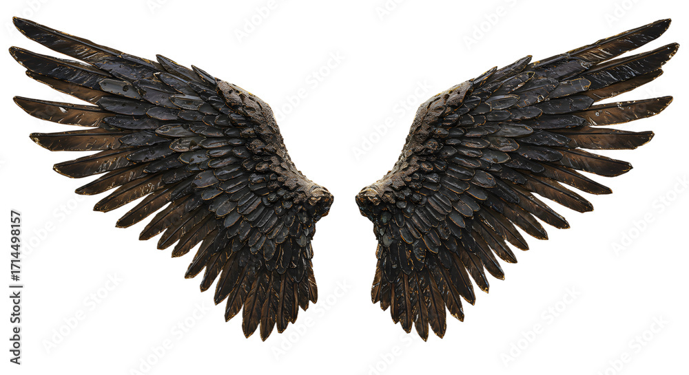 Dark Angel Wings with Golden Edges, Realistic Texture png clear alpha ...