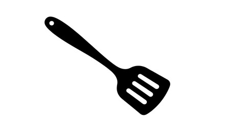 High-Quality Black Slotted Spatula Kitchen Utensil Silhouette Isolated on White Background Cooking Tool Graphic Design Element for Web