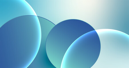 Wall Mural - minimal abstract background with soft gradient blue tones and glass circle shapes