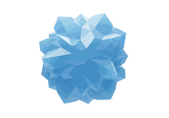 A light blue geometric crystalline shape resembling ice or a stylized rock formation is isolated on a white background
