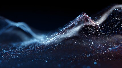 abstract background with bokeh defocused lights and stars. Big data visualization. Futuristic wave. Abstract particle wave. Network connection structure.