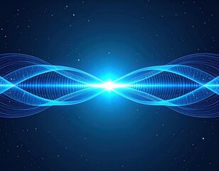 Wall Mural - Abstract flowing blue light lines and glowing stars create a vibrant space wave pattern for a striking wallpaper design