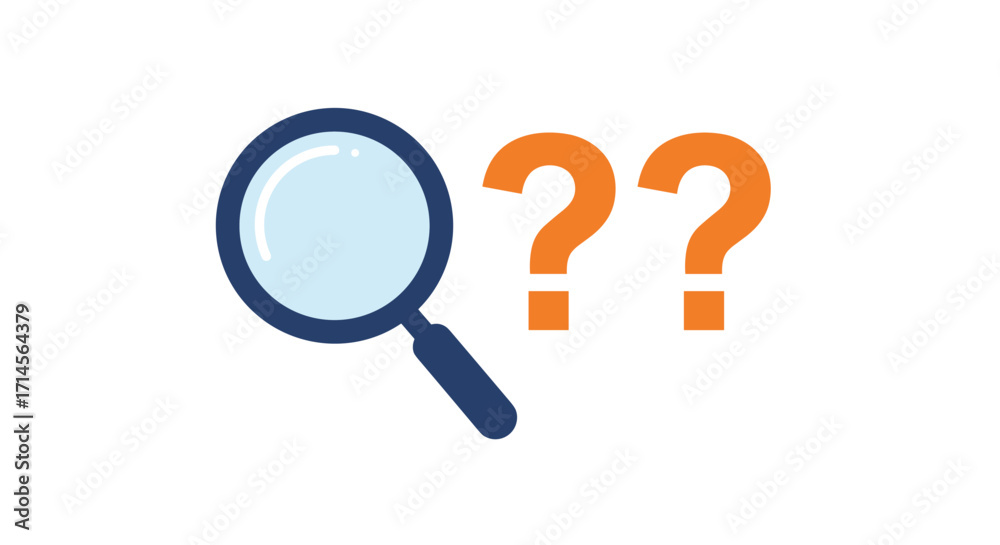 Magnifying glass and question marks icon for inquiry and problem ...