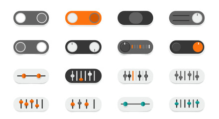 Minimalist toggle and slider button set for user interface design