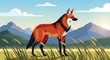 © Sachintha - Tall Maned Wolf Standing on Savanna Grassland Vector Illustration