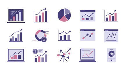 Modern flat style business analytics and data visualization icons