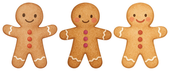 Wall Mural - png smiling gingerbread cookies trio, element set on transparent background