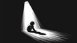 © farhan - Lonely child sits in darkness, a single ray of hope shines down, isolated and vulnerable illustration