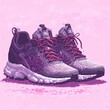 © harjuntioso - Stylized pixel art depicts a pair of athletic shoes against a soft, monochromatic pink background.