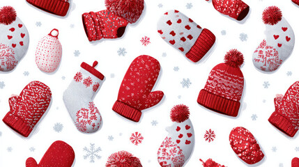 Christmas pattern wallpaper background design vector illustration of seamless stockings, hats, gloves, and snow