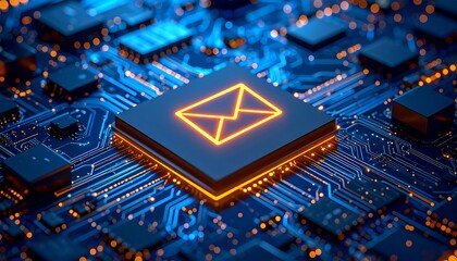 Email on a circuit board.  Digital message