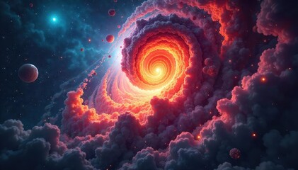 Wall Mural - Cosmic Horror Swirling Nebulae Clash in Fiery Celestial Collision, a Nightmarish Display of Stellar Chaos Perfect for Fantasy, Sci-Fi, and Cosmic Art